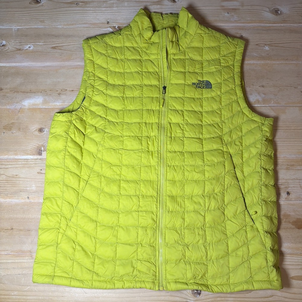 The North Face ThermoBall Vest Mens Large Lime Green Quilted Full Zip Insulated